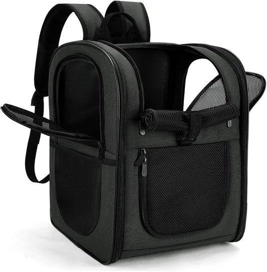 Dog & Cat Carrier Backpack for Medium/Small Pets - Ventilated Safe Design with Padded Back Support, Breathable Mesh Pet Backpack for Hiking, Travel, Outdoor (Black)