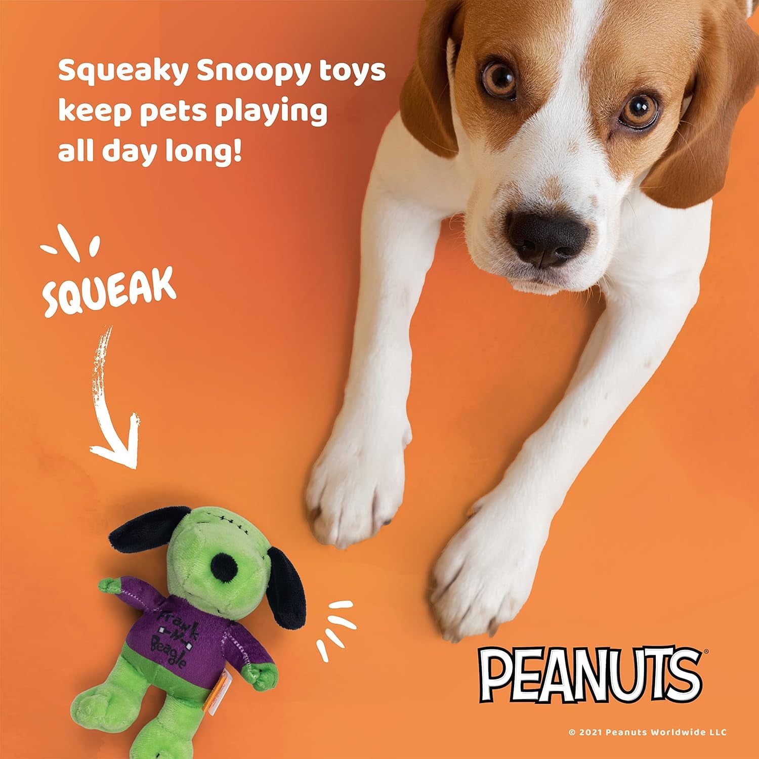 6 Inch Halloween Snoopy Franknbeagle Dog Toy | Cute Small Dog Toy from Peanuts Comic Strip | Plush Squeaky Dog Chew Toy Officially Licensed by Peanuts, Plush Figure- 6 Inch (FF17130)