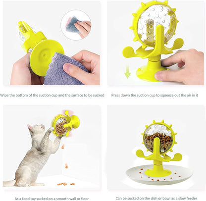Dog Puzzle Toys,Cat Slow Feeder Windmill Treat Dispensing Dog Toys Powerful Suction Cup Dog Treat Toy Cat Puzzle Feeder Interactive Dog Toys Cat Toys (Yellow)
