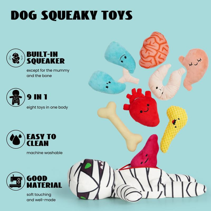 Nocciola 9-In-1 Zombie Plush Squeaky Dog Toy Set - Perfect Christmas Gift for Small & Medium Dogs!