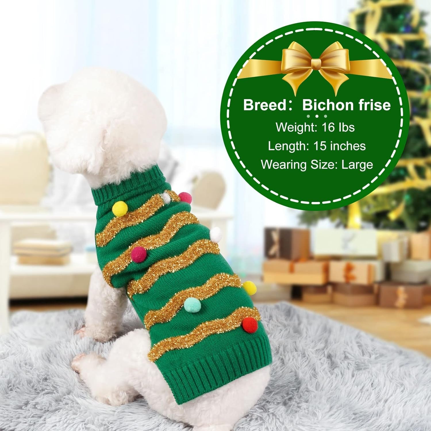 Christmas Sweater for Large Dogs - Warm Turtleneck Xmas Outfit with Leash Hole - Holiday Dog Clothes XXXL