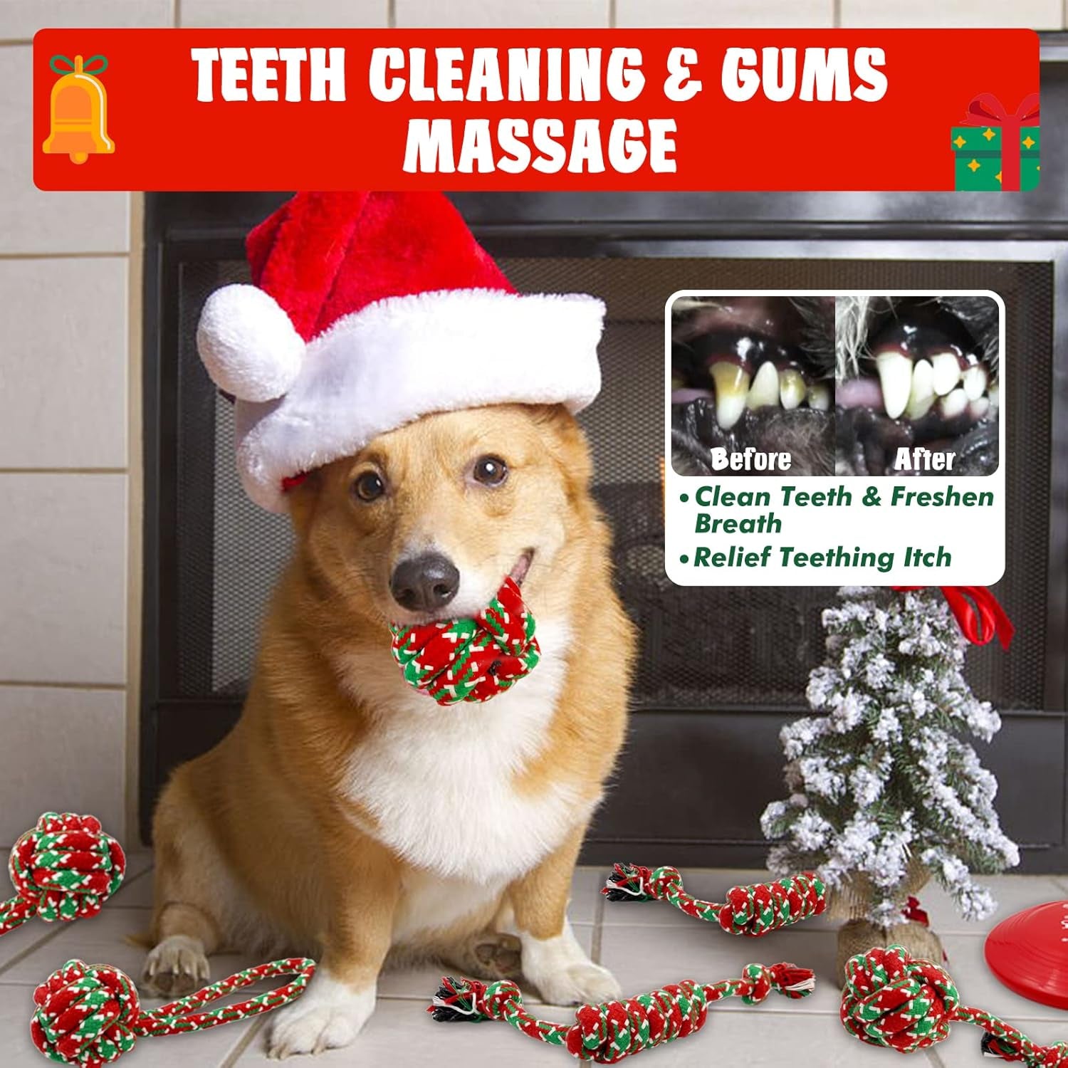 Christmas Dog Toys, 6 Pack Cotten Dog Rope Toys with Frisbee, Tug of War, Dog Gifts for Christmas, Dog Tug Toys Teething for Small and Medium Dogs