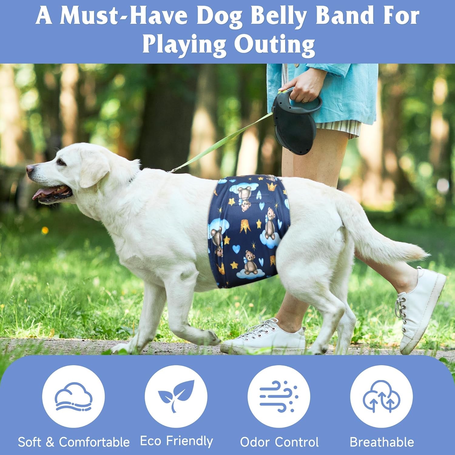 Reusable Dog Diapers Male 3Pcs, Premium Washable Belly Bands for Male Dogs Xsmall, High Absorbing Male Dog Wraps for Doggie & Puppy in Incontinence, Excitable Urination and Training (Bear, XS)
