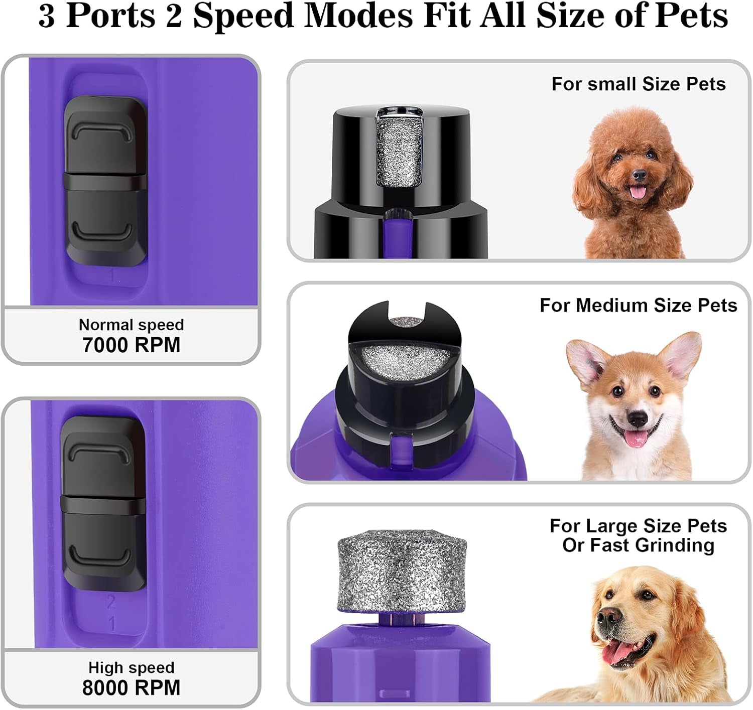 Dog Nail Grinder with 2 LED Light - Super Quiet Pet Nail Grinder Powerful 2-Speed Electric Dog Nail Trimmer File Toenail Grinder for Puppy Small Medium Large Breed Dogs & Cats (Purple)