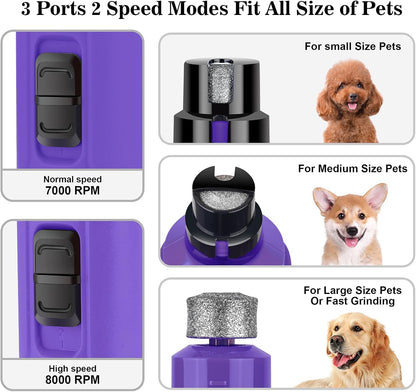 Dog Nail Grinder with 2 LED Light - Super Quiet Pet Nail Grinder Powerful 2-Speed Electric Dog Nail Trimmer File Toenail Grinder for Puppy Small Medium Large Breed Dogs & Cats (Purple)