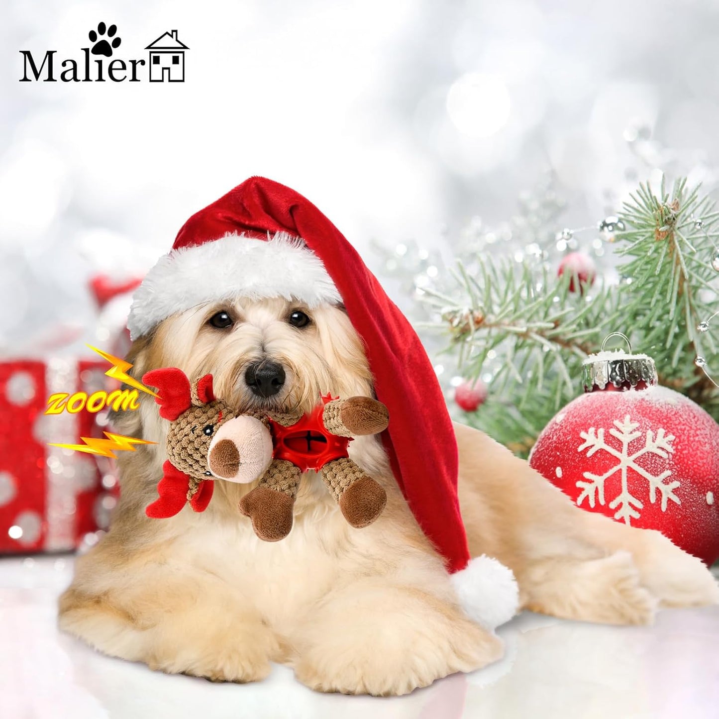 Christmas Squeaky Dog Toys, Durable Latex Rubber Chew Bite Toys Stuffed with Crinkle Paper for Puppy to Medium Pets (Elk)