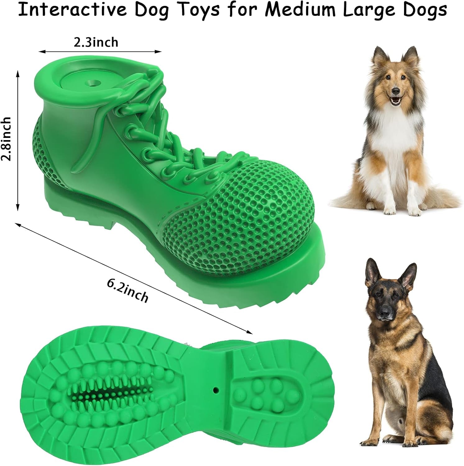 Dog Chew Toys, Rubber Dog Squeaky Chew Toys,Reduces Plaque & Tartar Teeth Cleaning Chew Toys, Tough Tear-Resistant Shoe Shape Dog Toys for Small Medium Dog(Green)