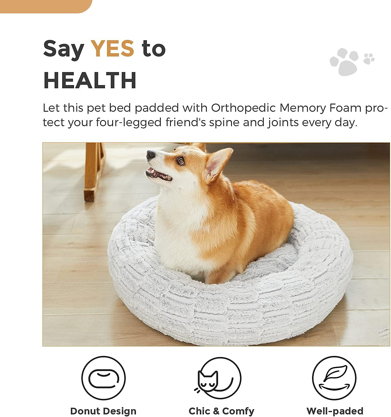 Dog Beds Donut Bed, for Small Medium Large Dogs & Cats with Orthopedic Memory Foam, Fluffy and Chic Washable Bed Multiple Sizes (23'')