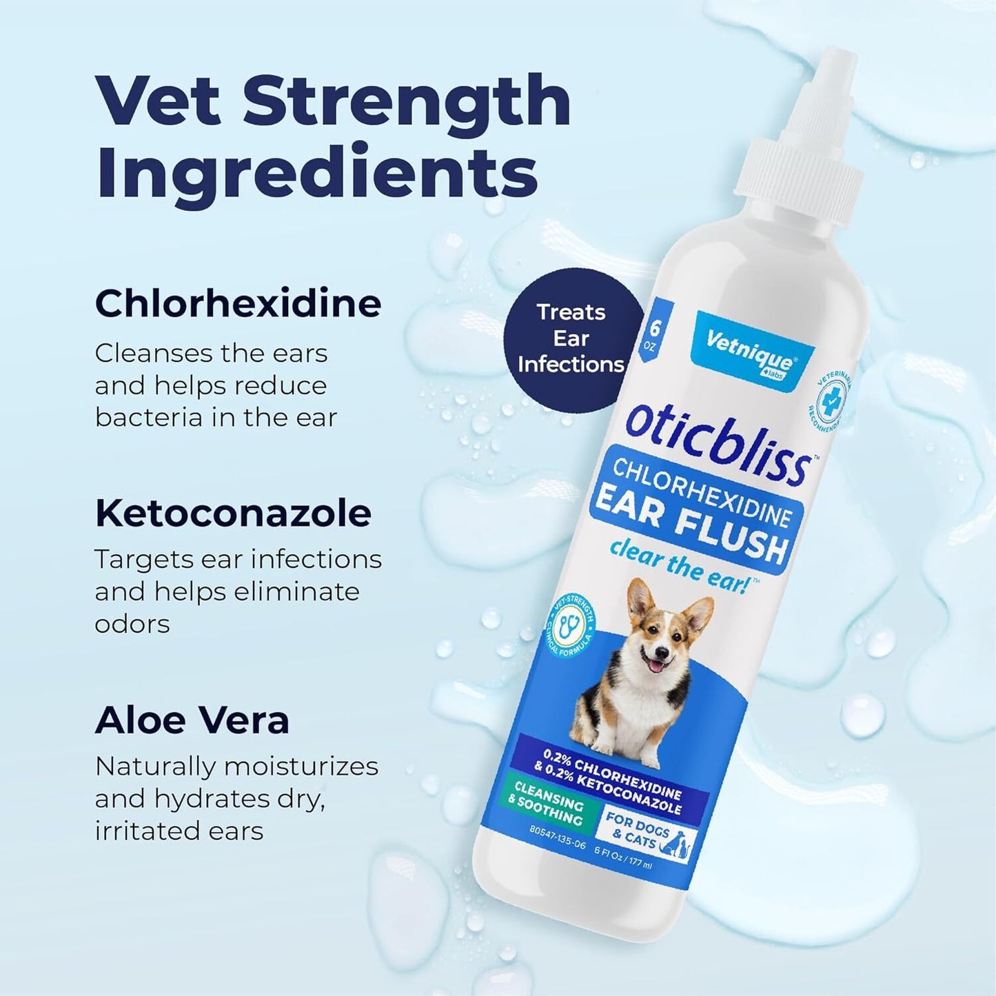 Vetnique Oticbliss Medicated Dog Ear Infection Treatment, Antiseptic Ear Cleaner
