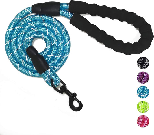10 FT Strong Dog Leash Extra Heavy Duty Rock Climbing Rope Comfortable Padded Handle Highly Reflective Threads for Small Medium Large Dogs, 1/2 Inch Diameter (Blue)