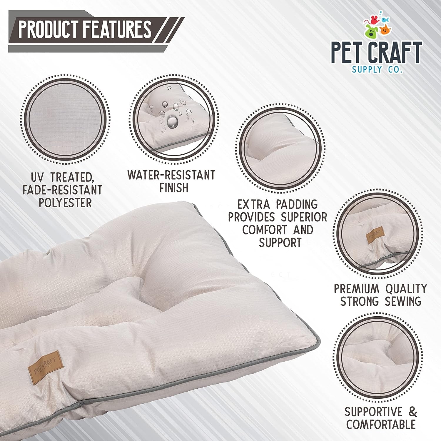 Super Snoozer Calming Indoor / Outdoor All Season Water Resistant Durable Dog Bed, Cloud, Large (2220)