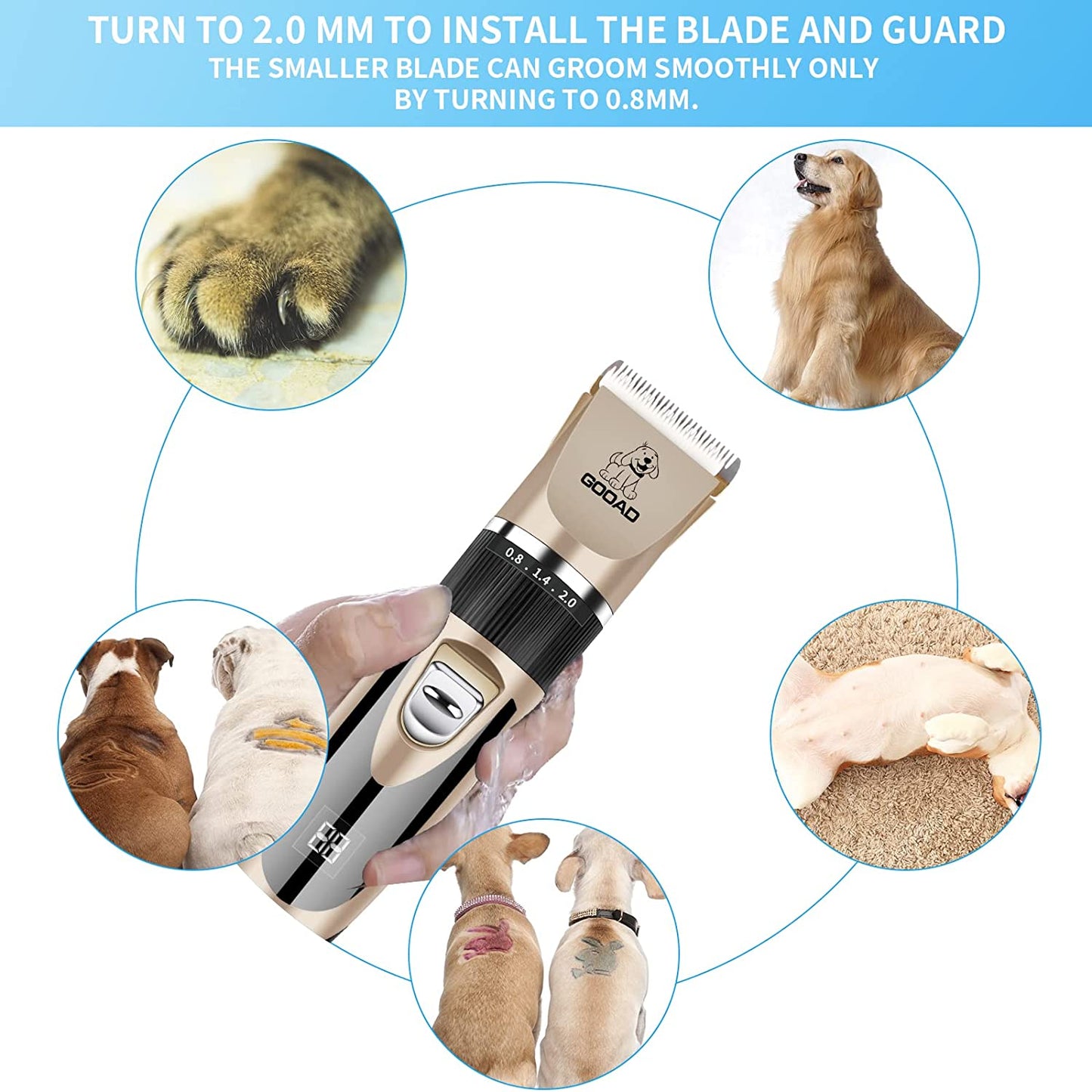 Dog Grooming Clippers and Paw Trimmer Kit - Low Noise Rechargeable Grooming Tool