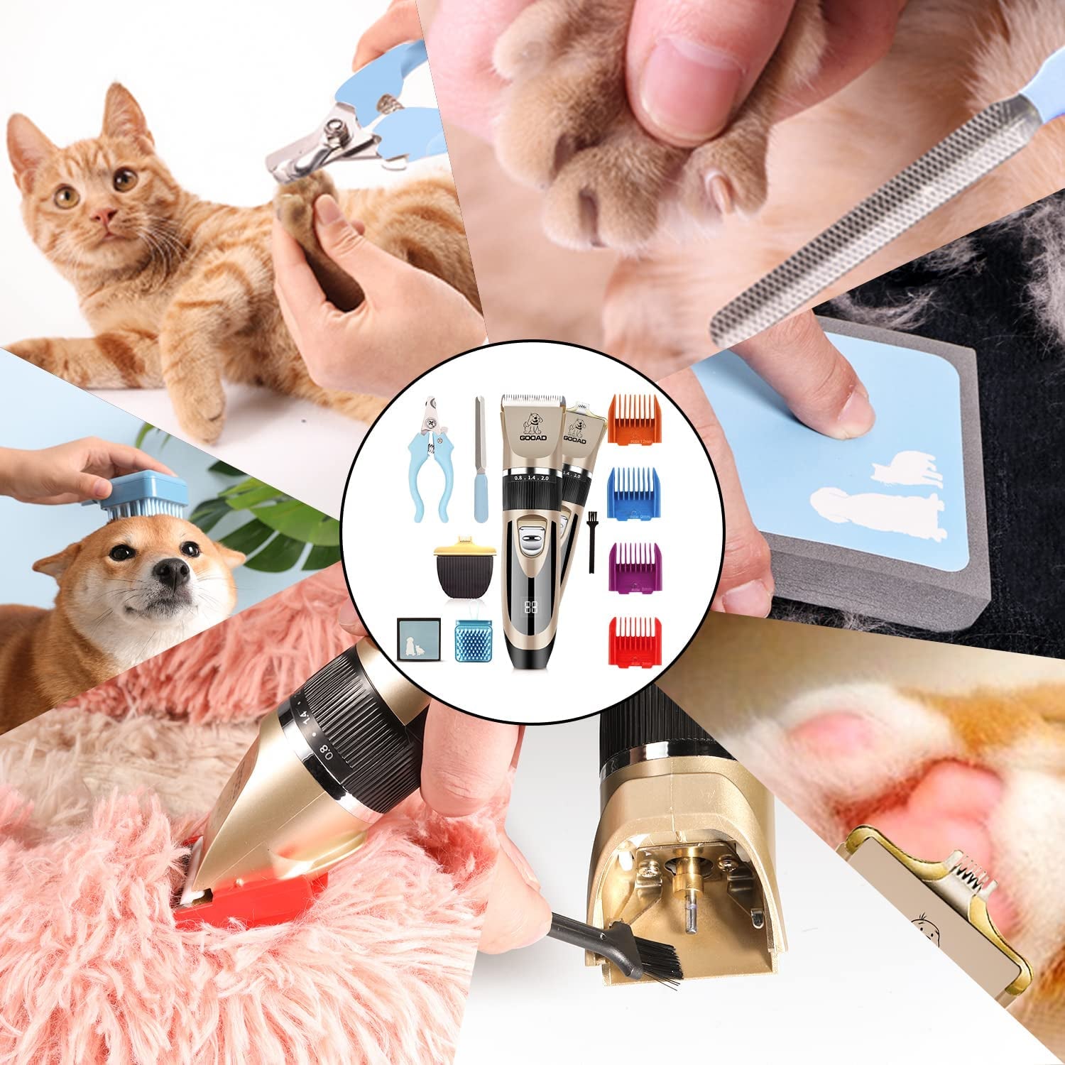 Dog Grooming Clippers and Paw Trimmer Kit - Low Noise Rechargeable Grooming Tool