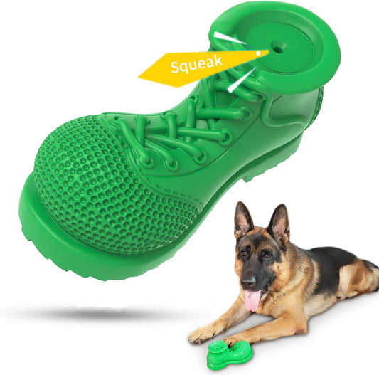 Dog Chew Toys, Rubber Dog Squeaky Chew Toys,Reduces Plaque & Tartar Teeth Cleaning Chew Toys, Tough Tear-Resistant Shoe Shape Dog Toys for Small Medium Dog(Green)