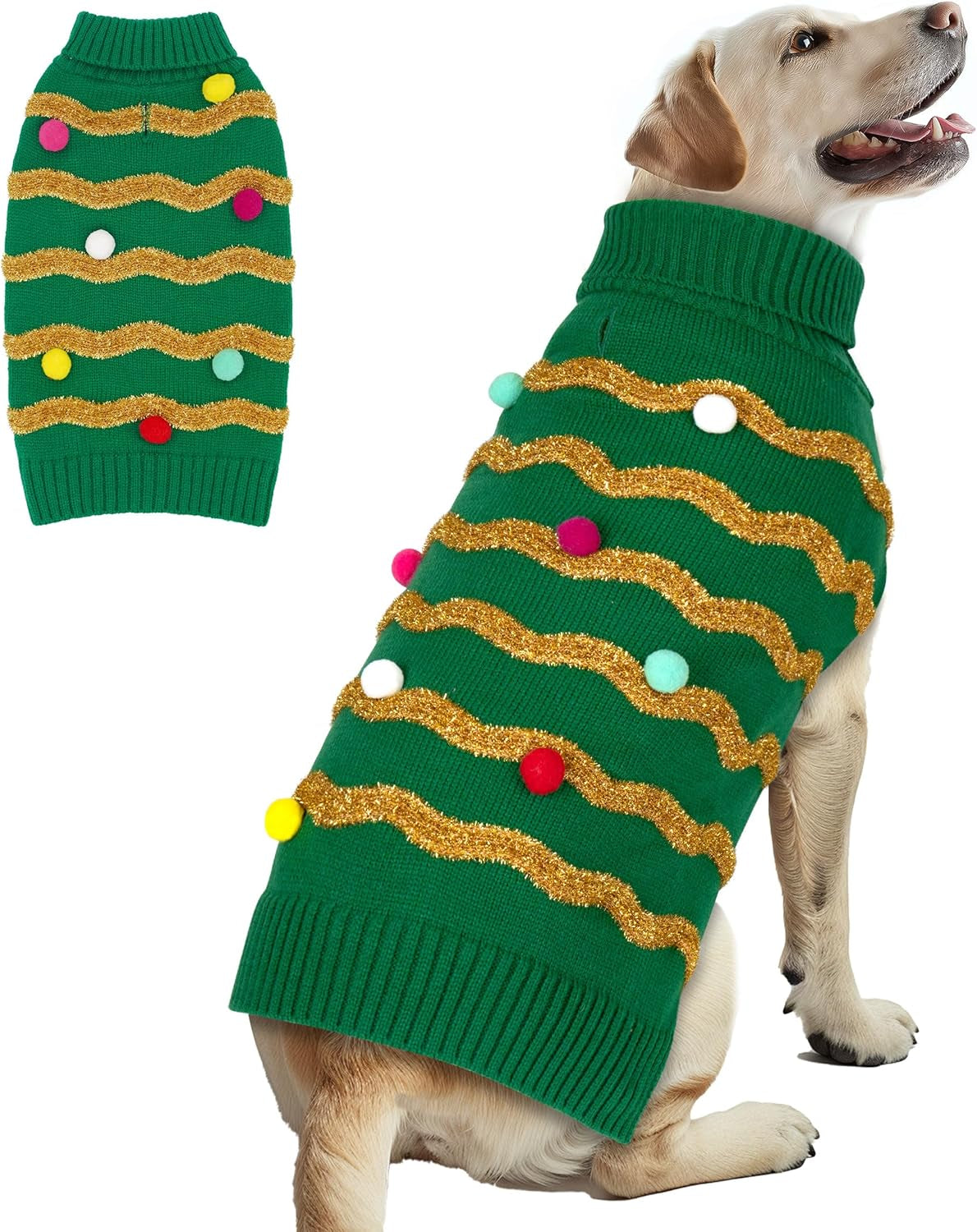 Christmas Sweater for Large Dogs - Warm Turtleneck Xmas Outfit with Leash Hole - Holiday Dog Clothes XXXL