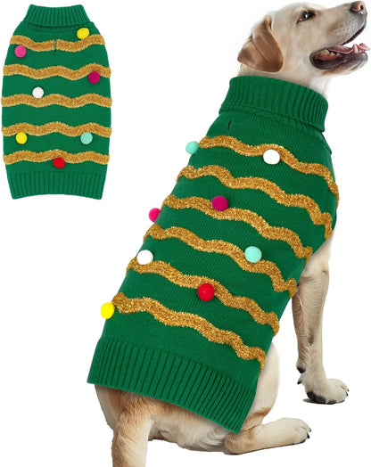 Christmas Sweater for Large Dogs - Warm Turtleneck Xmas Outfit with Leash Hole - Holiday Dog Clothes XXXL
