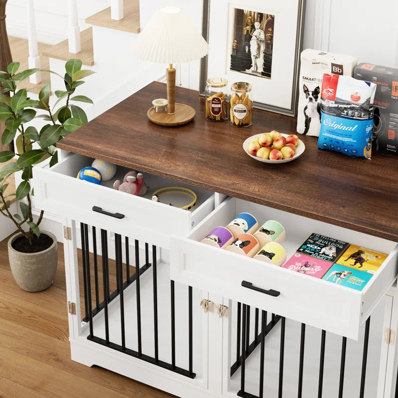 Chesterle Large Dog Crate Furniture Style with 2 Drawers and Divider
