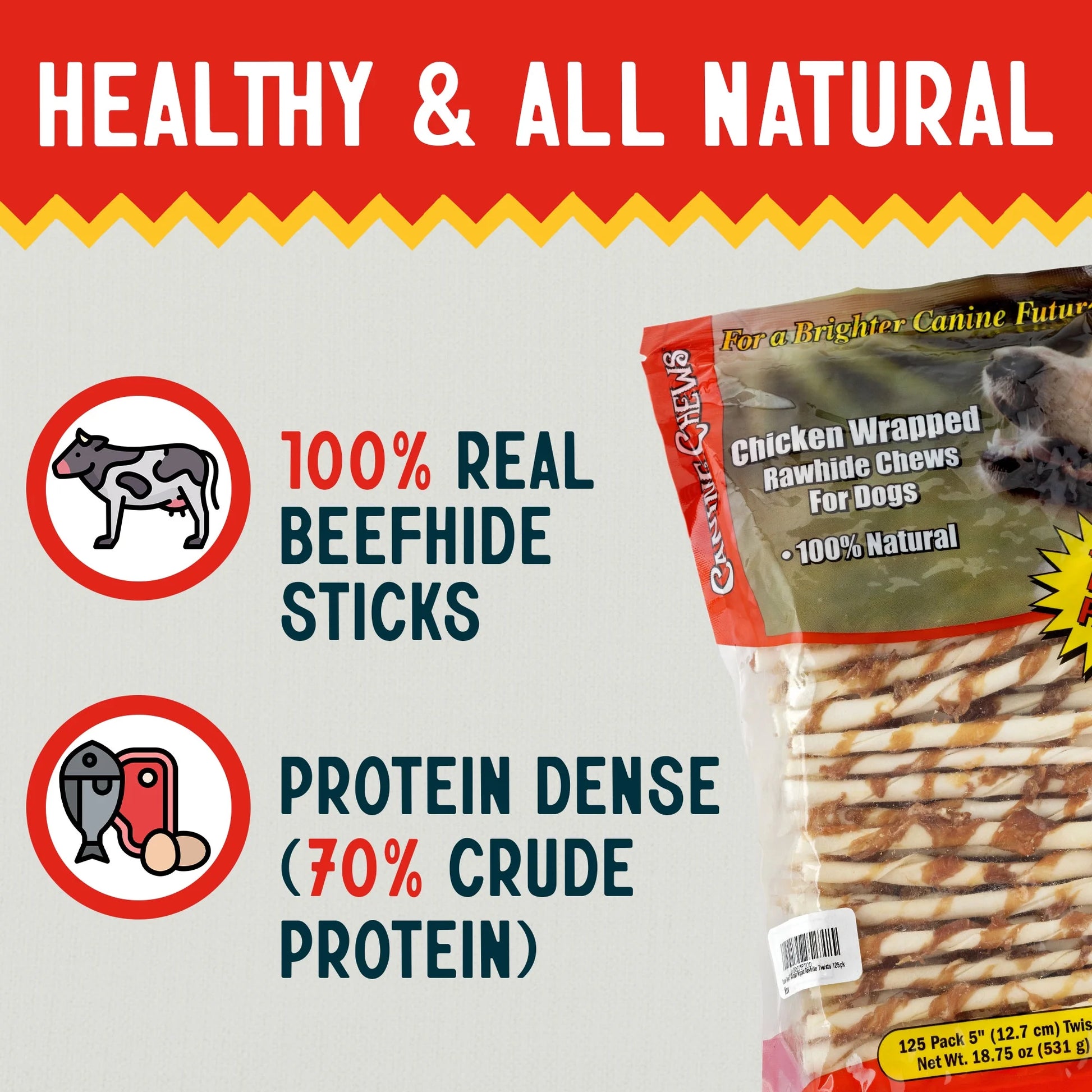 5" Chicken-Wrapped Rawhide Twist Stick Chews for Dogs (18.75 Oz) | All-Natural Long-Lasting Dental Treats for Small Dogs (125 Pack)