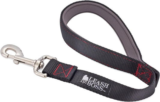 Short Dog Leash with Padded Handle - 12, 18, and 24 Inch Leads for Large Dogs - 1 Inch Nylon (18 In, Black/Red/Gray)