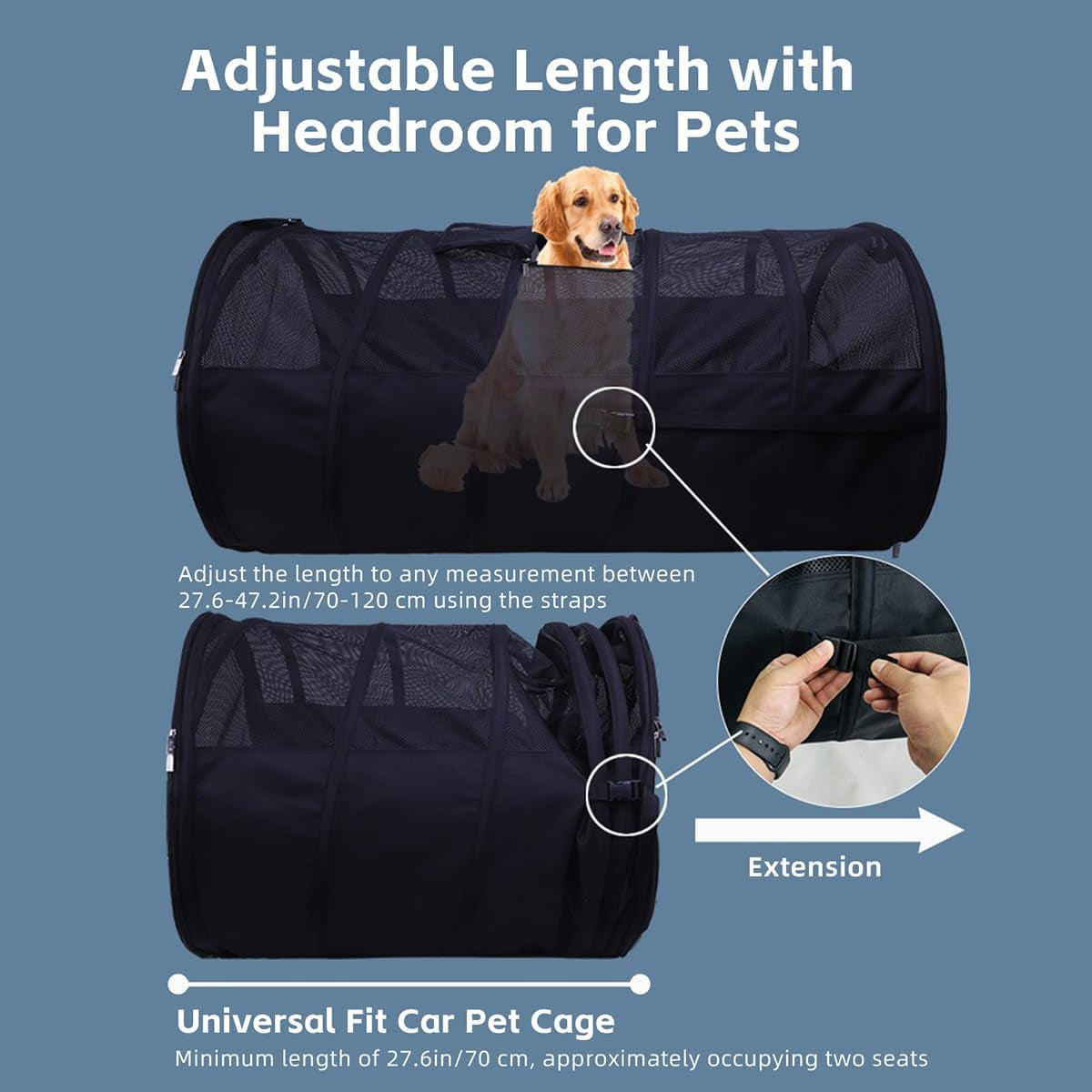 Pet Tube Kennel Car Crate - Soft Tunnel for Small Medium Large Dogs Cats, Dual-Side Doors, Secured Mat, Compact Storage, Comfortable Sturdy Materials for Long-Lasting Use
