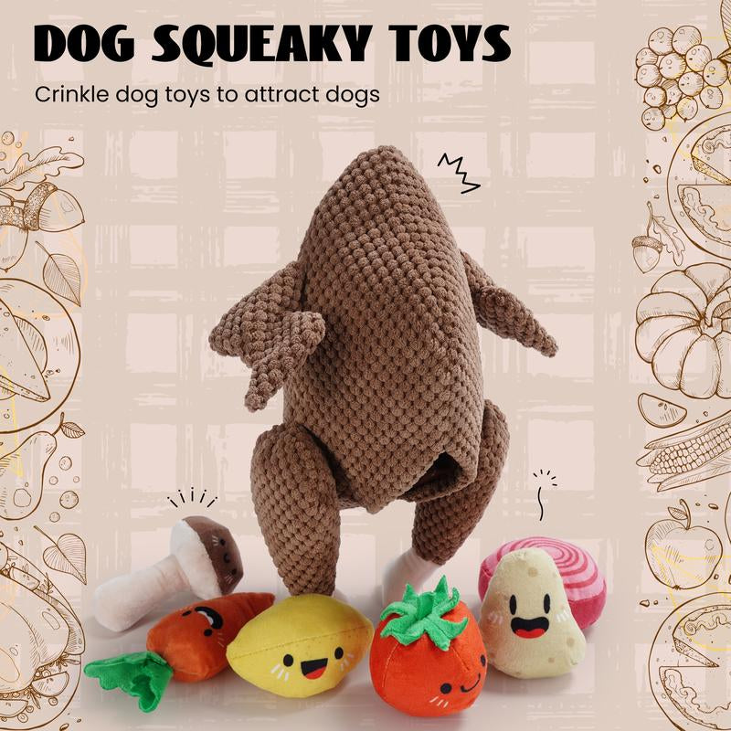 Nocciola Thanksgiving Turkey Dog Toy - 7-in-1 Interactive Puzzle with Squeaky Veggies for All Breeds!
