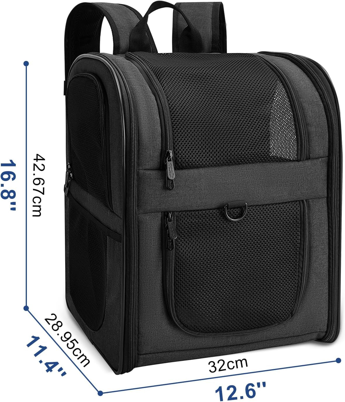 Dog & Cat Carrier Backpack for Medium/Small Pets - Ventilated Safe Design with Padded Back Support, Breathable Mesh Pet Backpack for Hiking, Travel, Outdoor (Black)