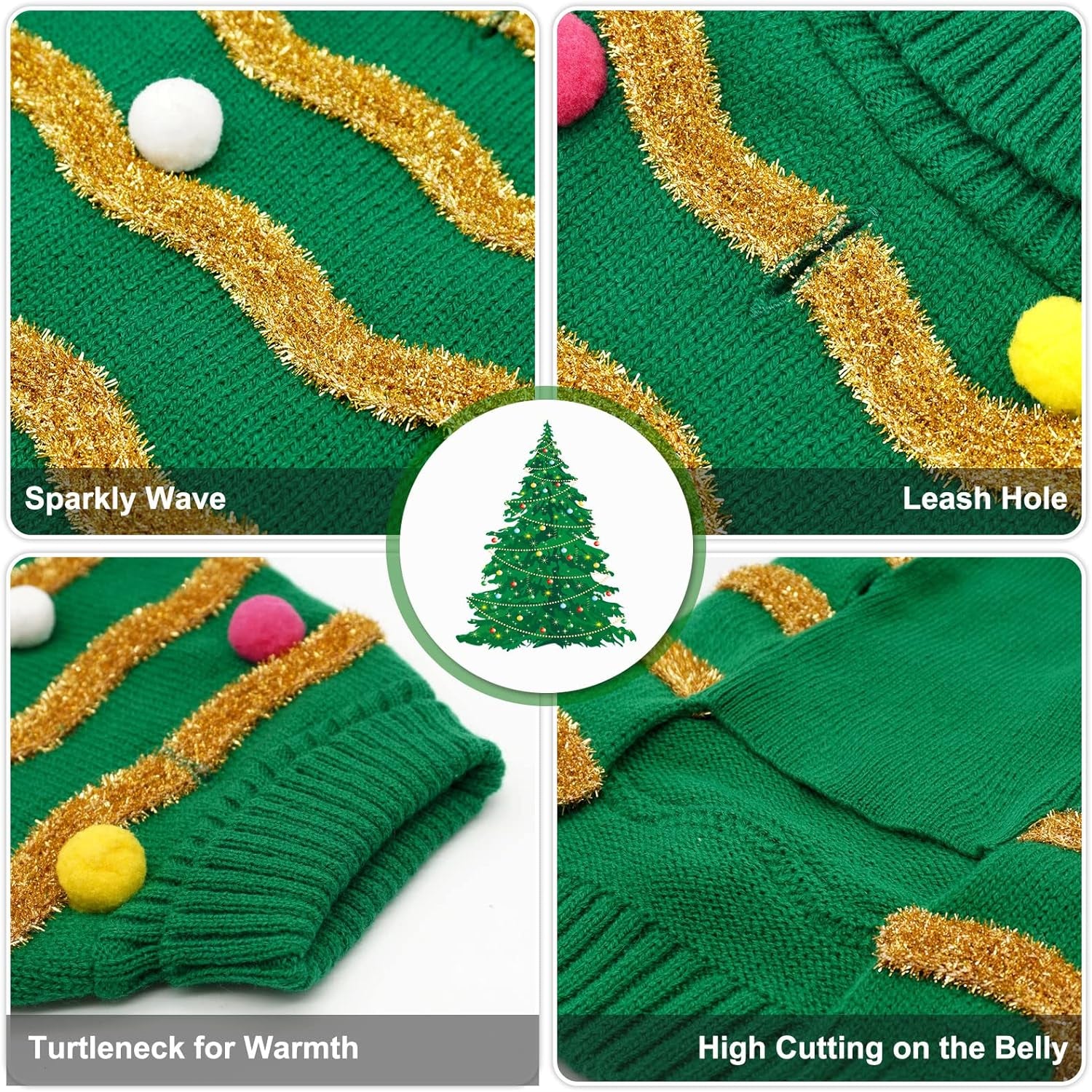 Christmas Sweater for Large Dogs - Warm Turtleneck Xmas Outfit with Leash Hole - Holiday Dog Clothes XXXL