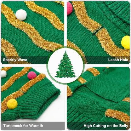 Christmas Sweater for Large Dogs - Warm Turtleneck Xmas Outfit with Leash Hole - Holiday Dog Clothes XXXL