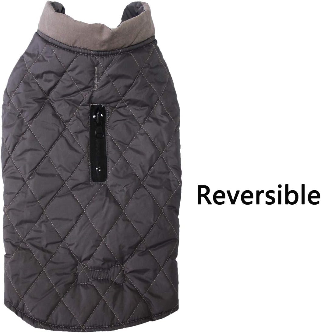 Reversible Dog Coats for Small Dogs Waterproof Warm Dog Jacket for Cold Winter,Grey M