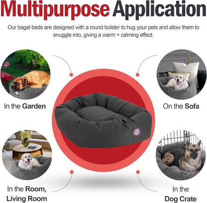Dog Bagel Calming Bed, 40X29X9In, Soft round Pet Bed with Spine Support, Fluffy Donut Dog Bed, Large, Gray