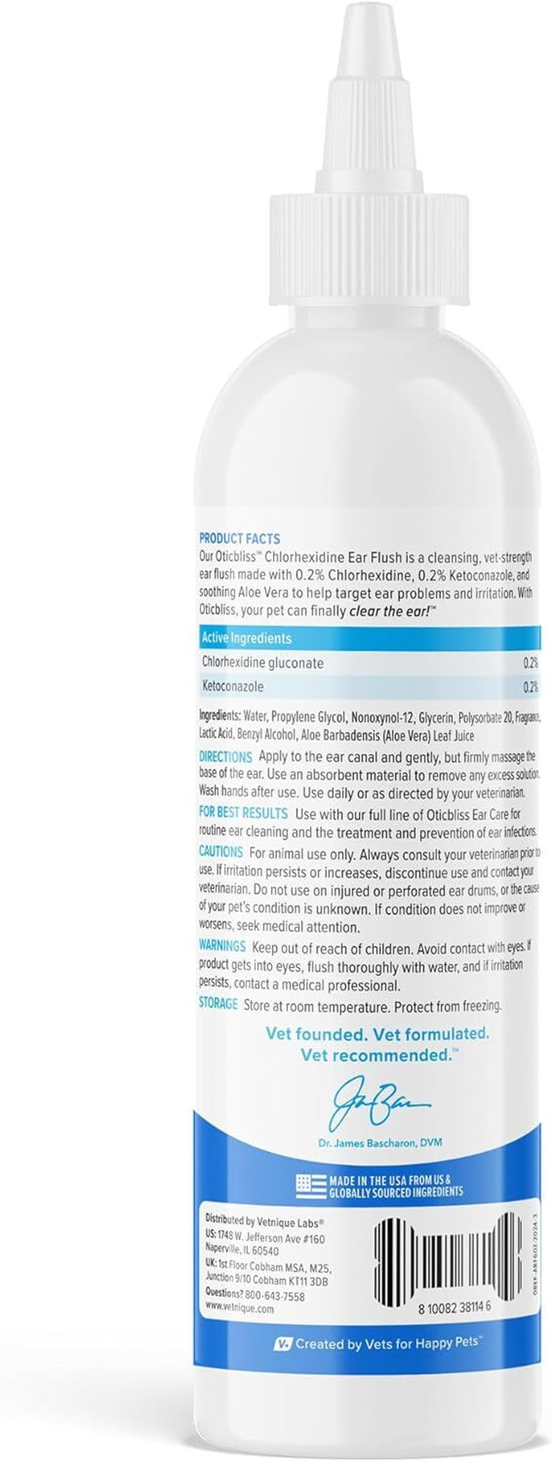 Vetnique Oticbliss Medicated Dog Ear Infection Treatment, Antiseptic Ear Cleaner