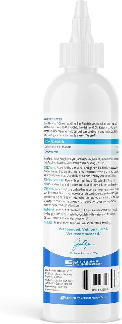 Vetnique Oticbliss Medicated Dog Ear Infection Treatment, Antiseptic Ear Cleaner