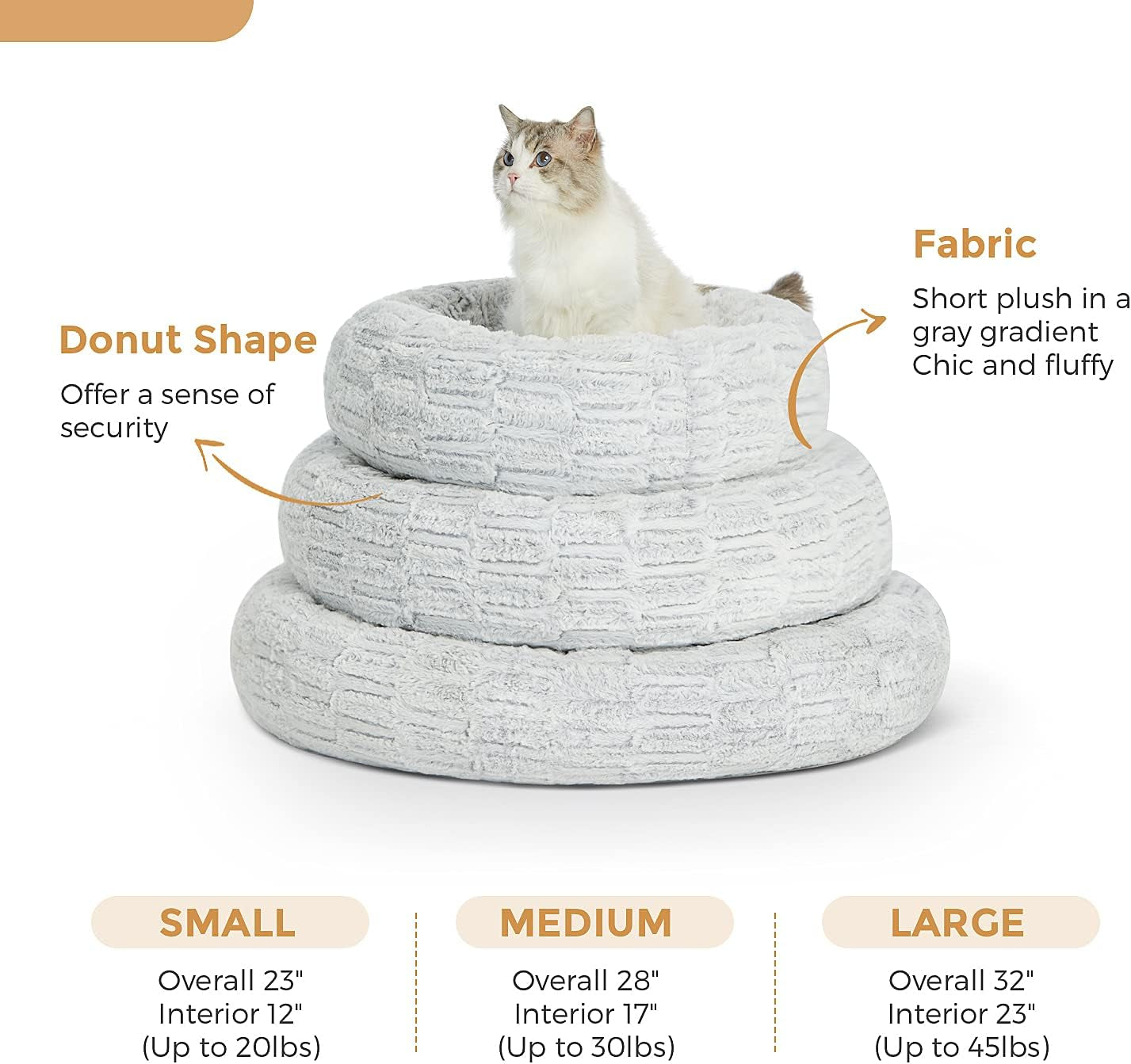 Dog Beds Donut Bed, for Small Medium Large Dogs & Cats with Orthopedic Memory Foam, Fluffy and Chic Washable Bed Multiple Sizes (23'')