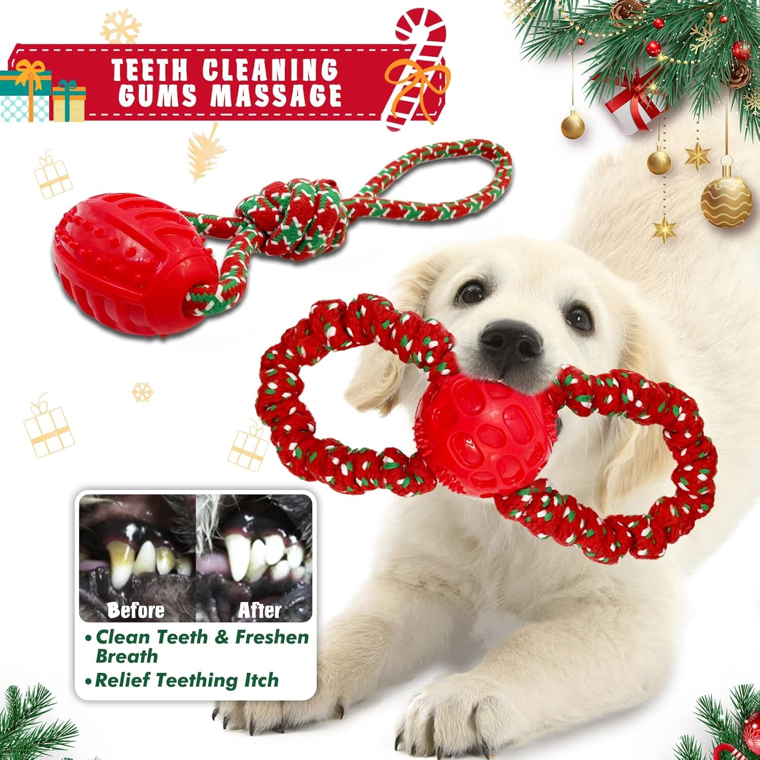Christmas Dog Toys, 2 Pack Dog Christmas Toys, Dog Gifts for Christmas, Cotten Rope Tug of War Dog Teething for Small and Medium Dogs