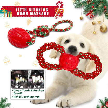 Christmas Dog Toys, 2 Pack Dog Christmas Toys, Dog Gifts for Christmas, Cotten Rope Tug of War Dog Teething for Small and Medium Dogs