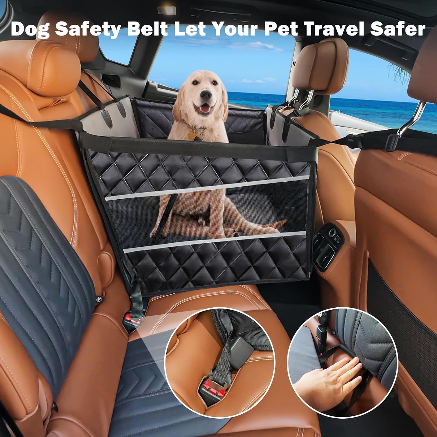 Dog Car Seat for Large Medium Dogs, Back Seat Extender for Pets, Waterproof Pet Carseat for Medium Sized Dog, Hammock for Pet, with Storage Pocket for Cars/Suv/Truck(L)