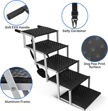 Niubya Portable Dog Ramp for Cars - Lightweight, Non-Slip Folding Steps for Large Dogs, Supports Up to 200 Lbs