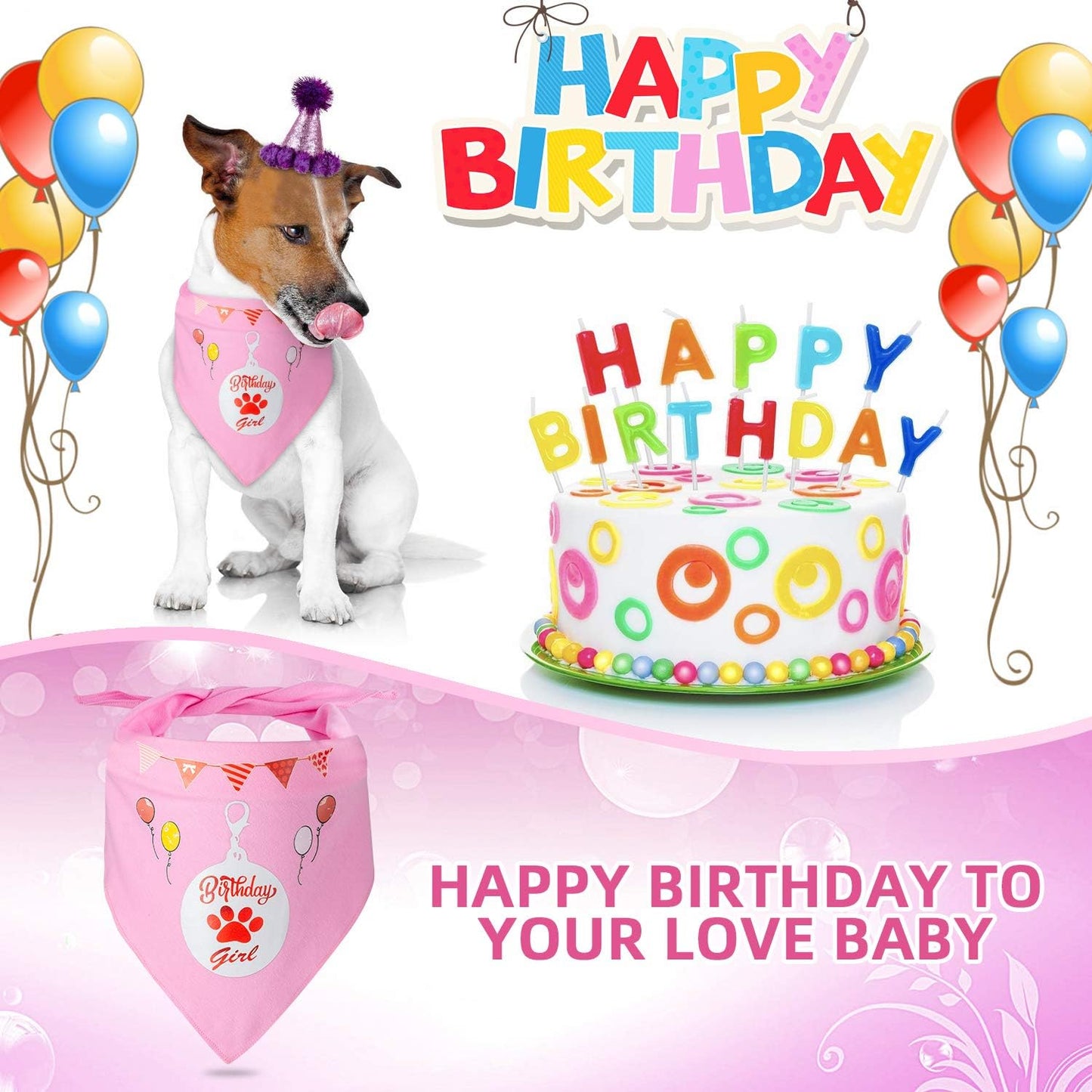 Dog Birthday Cake, Dog Birthday Party Supplies, 2PCS Squeaky Dog Toys, Puppy Birthday, Dog Gift Box with Birthday Bandana, Birthday Hat, Cute Dog Toys Large