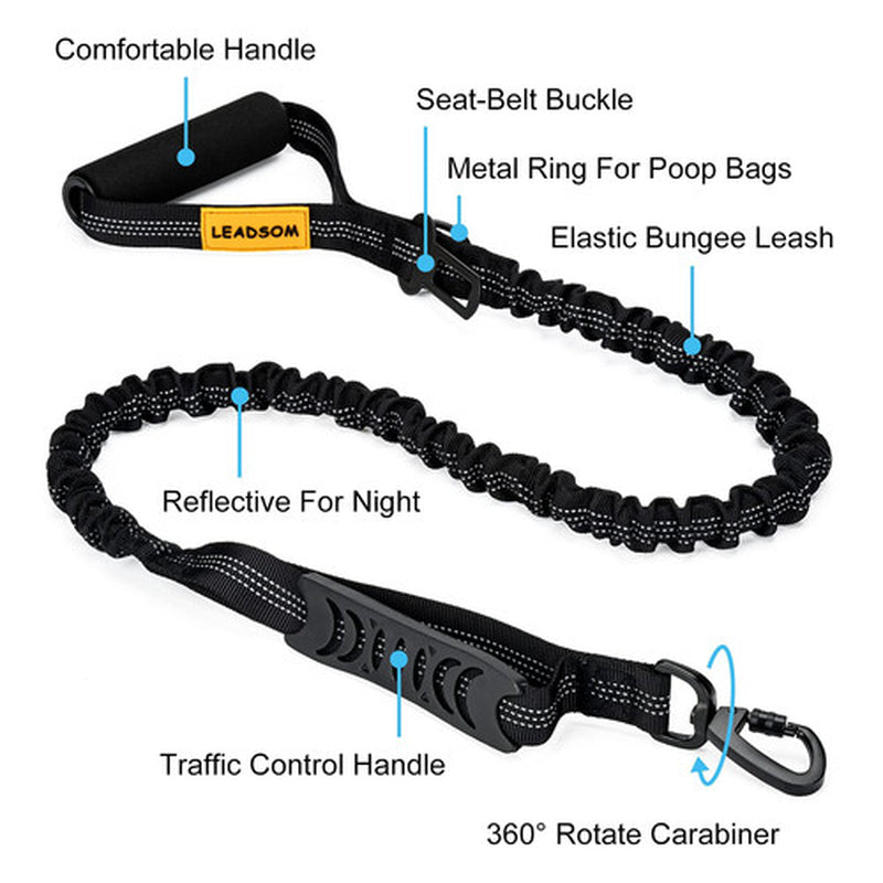 6FT Highly Reflective Heavy Duty Elastic Bungee Medium and Large Dog Leash Sh...