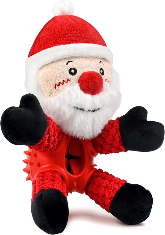 Christmas Squeaky Dog Toys, Durable Rubber Dog Chew Bite Toy Stuffed Dog Toys, Funny Interactive Dog Toys with Crinkle Paper for Puppy Small Medium Pets Dogs (Santa Claus)