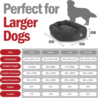 Dog Bagel Calming Bed, 40X29X9In, Soft round Pet Bed with Spine Support, Fluffy Donut Dog Bed, Large, Gray