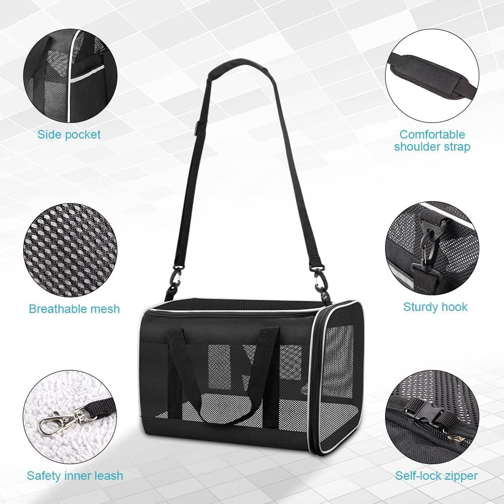 Tomykii Pet Carrier,Soft-Sided Collapsible Cat Dog Carrier,Pet Travel Carrier Bag for Small Medium Cats Dogs Puppies Rabbits, Black, 3 Piece Set