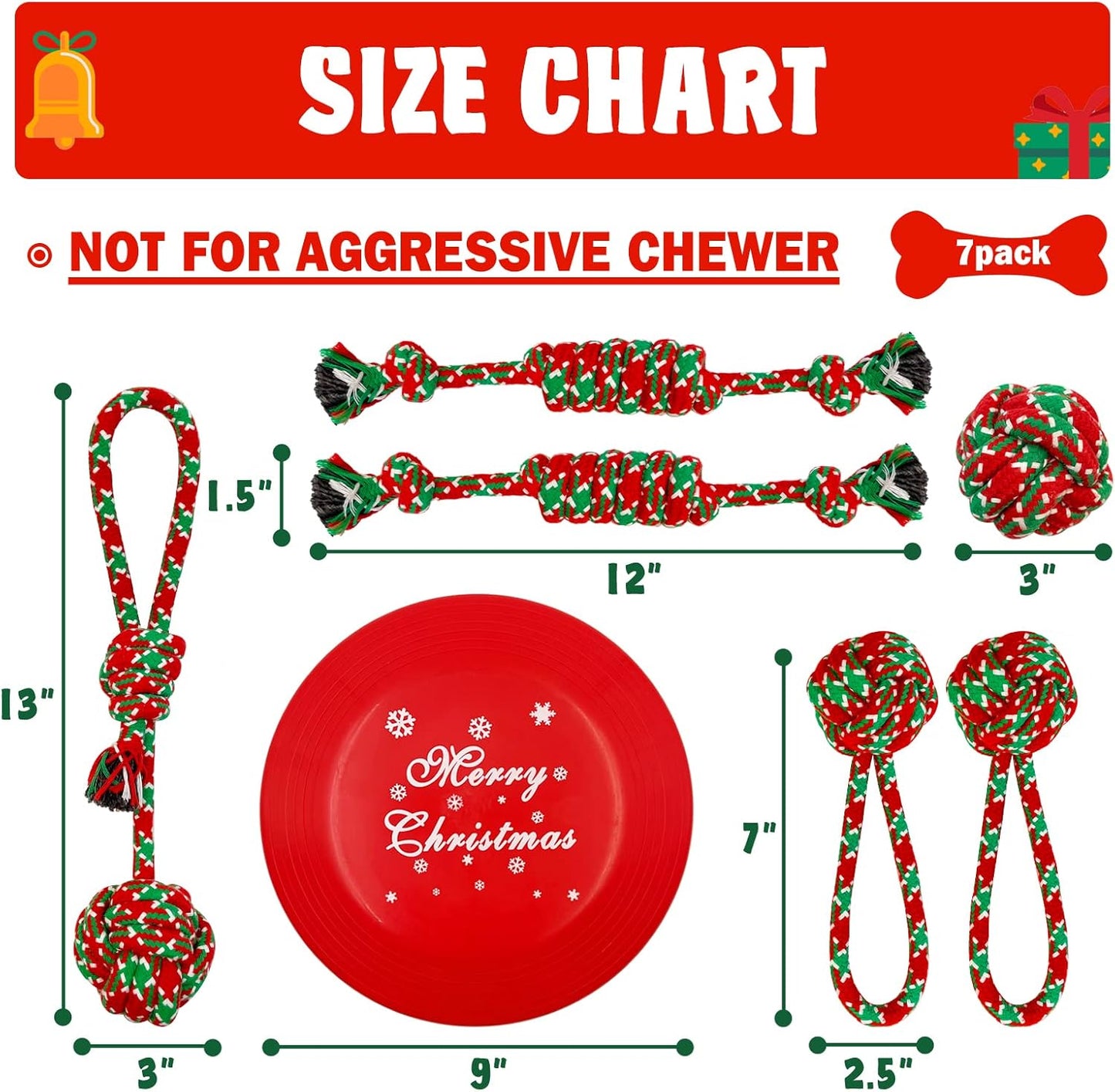 Christmas Dog Toys, 6 Pack Cotten Dog Rope Toys with Frisbee, Tug of War, Dog Gifts for Christmas, Dog Tug Toys Teething for Small and Medium Dogs