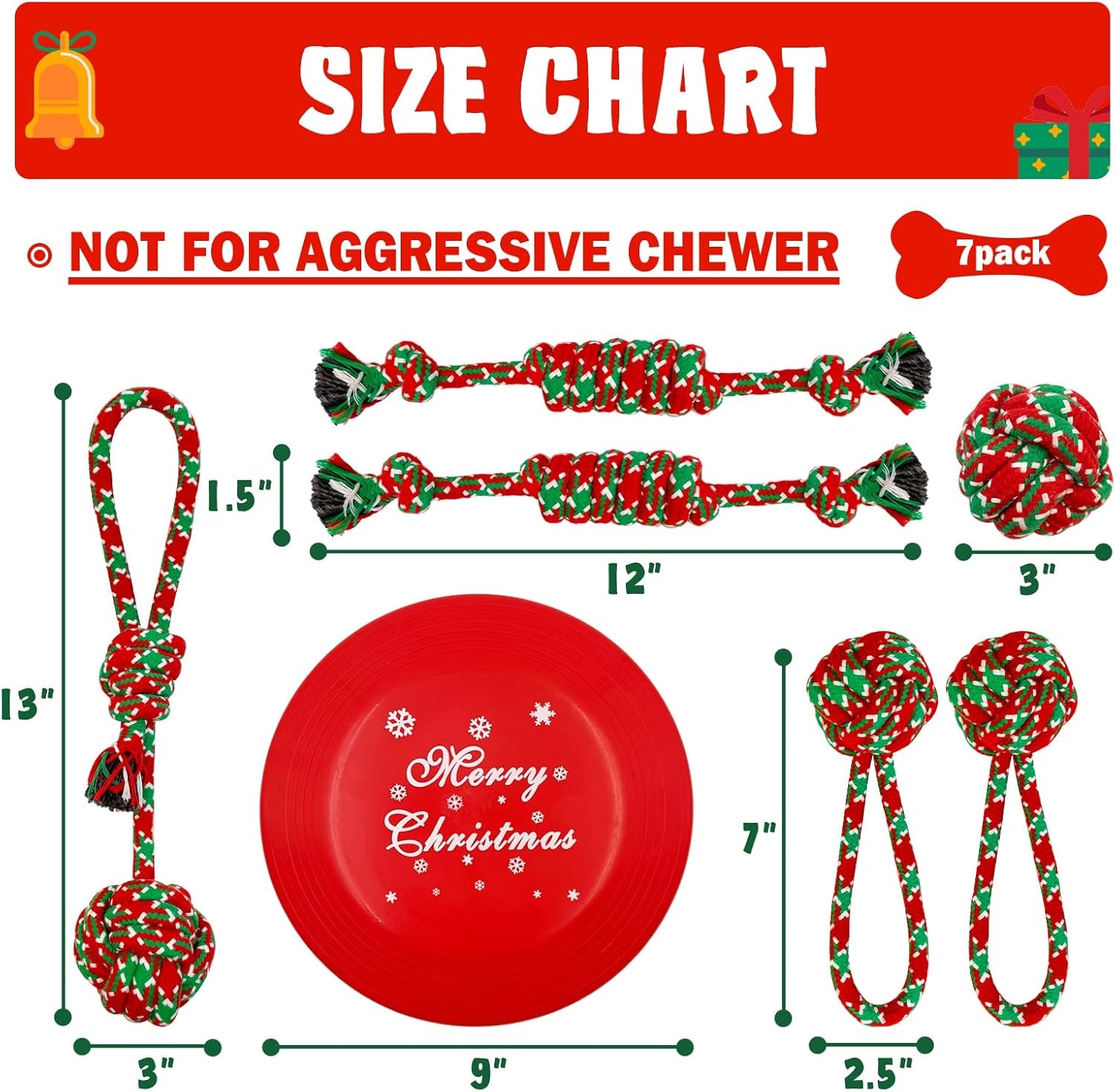 Christmas Dog Toys, 6 Pack Cotten Dog Rope Toys with Frisbee, Tug of War, Dog Gifts for Christmas, Dog Tug Toys Teething for Small and Medium Dogs