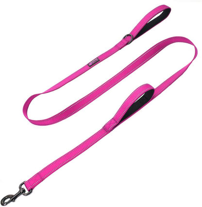 Double Handle Traffic Dog Leash - Reflective, Donates to Dog Rescue (Pink, 6 FT)