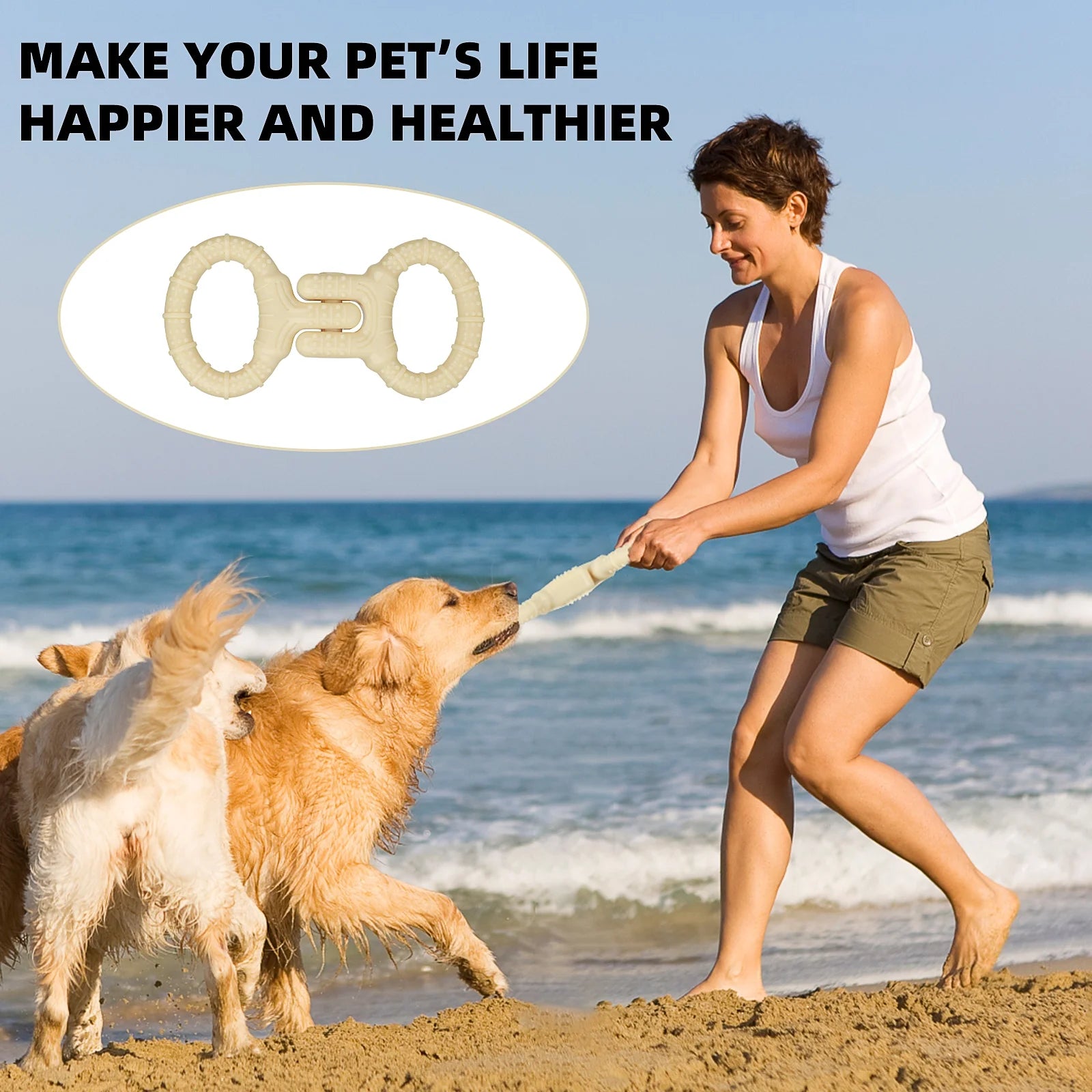 Dog Toys for Aggressive Chewers, Outdoor Tug Dog Toy for Small Medium Large Breeds, Beige