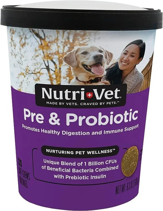 Pre and Probiotic Soft Chews for Dogs Digestive Health Support Dog Probiotics Tasty Alternative to Dog Probiotic Powder 120 Soft Chews Liver, Cheese