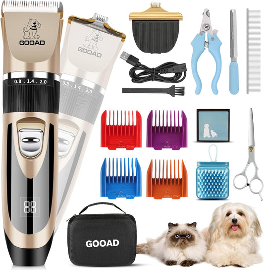 Dog Grooming Clippers and Paw Trimmer Kit - Low Noise Rechargeable Grooming Tool