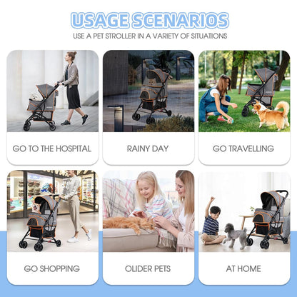 4 Wheels Dogs Cats Stroller for Small Medium Dogs Cats Pets up to 35 Lbs，Foldable Dog Cat Strollers Jogger Travel Stroller with Storage Basket and Cup Holder, Gray