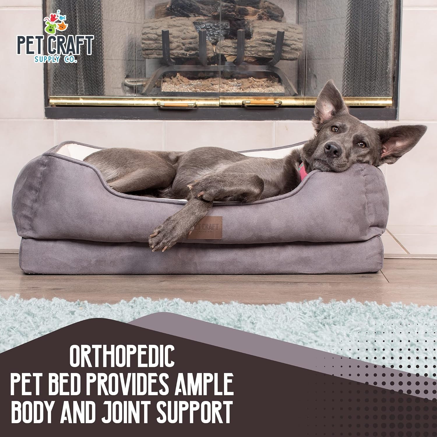 Premium Orthopedic Lounger Dog Bed Sofa Style Couch Removable Washable Cover Joint Arthritis Relief Bolster Headrest Pet Bed for Small Dogs Medium Large Breed Dogs, Cream (8730)
